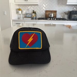 Aviator Nation Black Trucker Hat with Heart and Lightning Patch